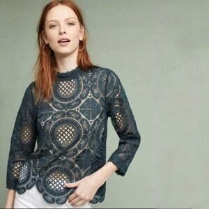 Anthropologie JAMES COVIELLO NEW YORK Embroidered Medallion Blouse Top Size M